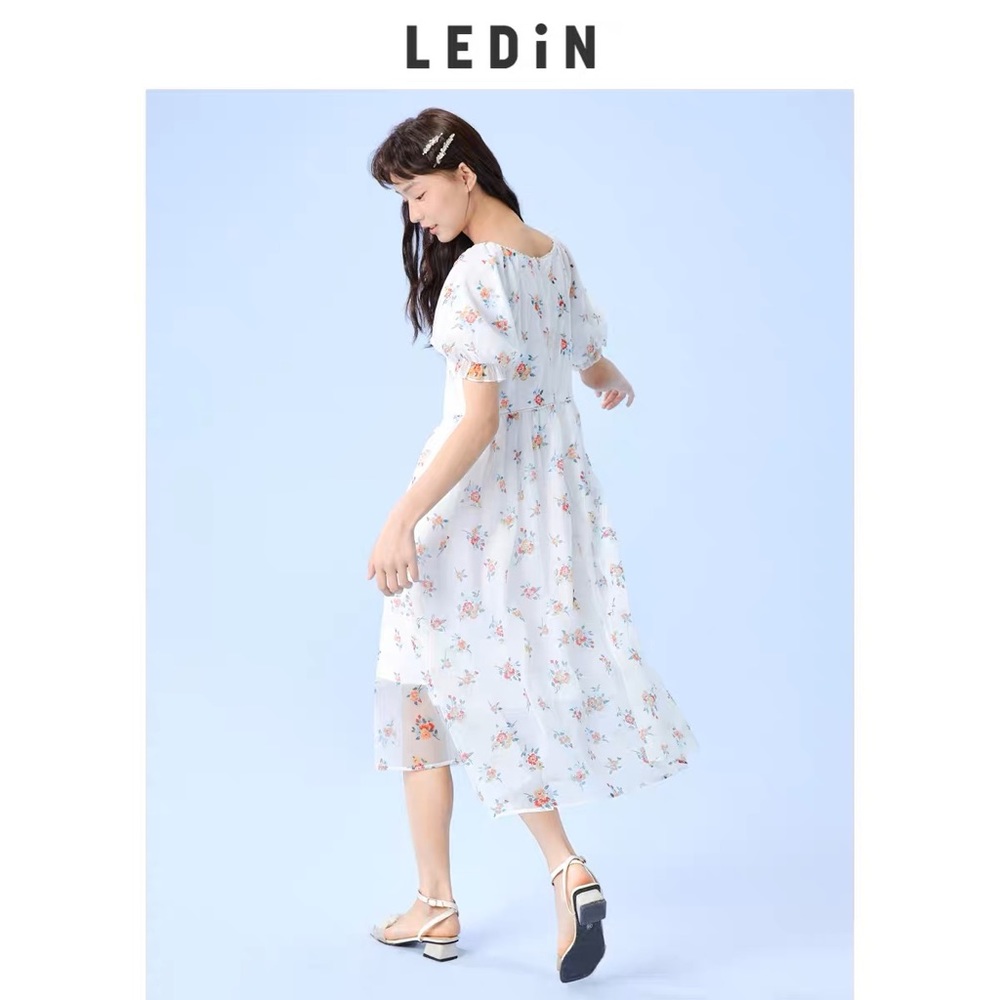 Korean Style Multi Soft Girl Flowers Print V-Neck Midi Dresses